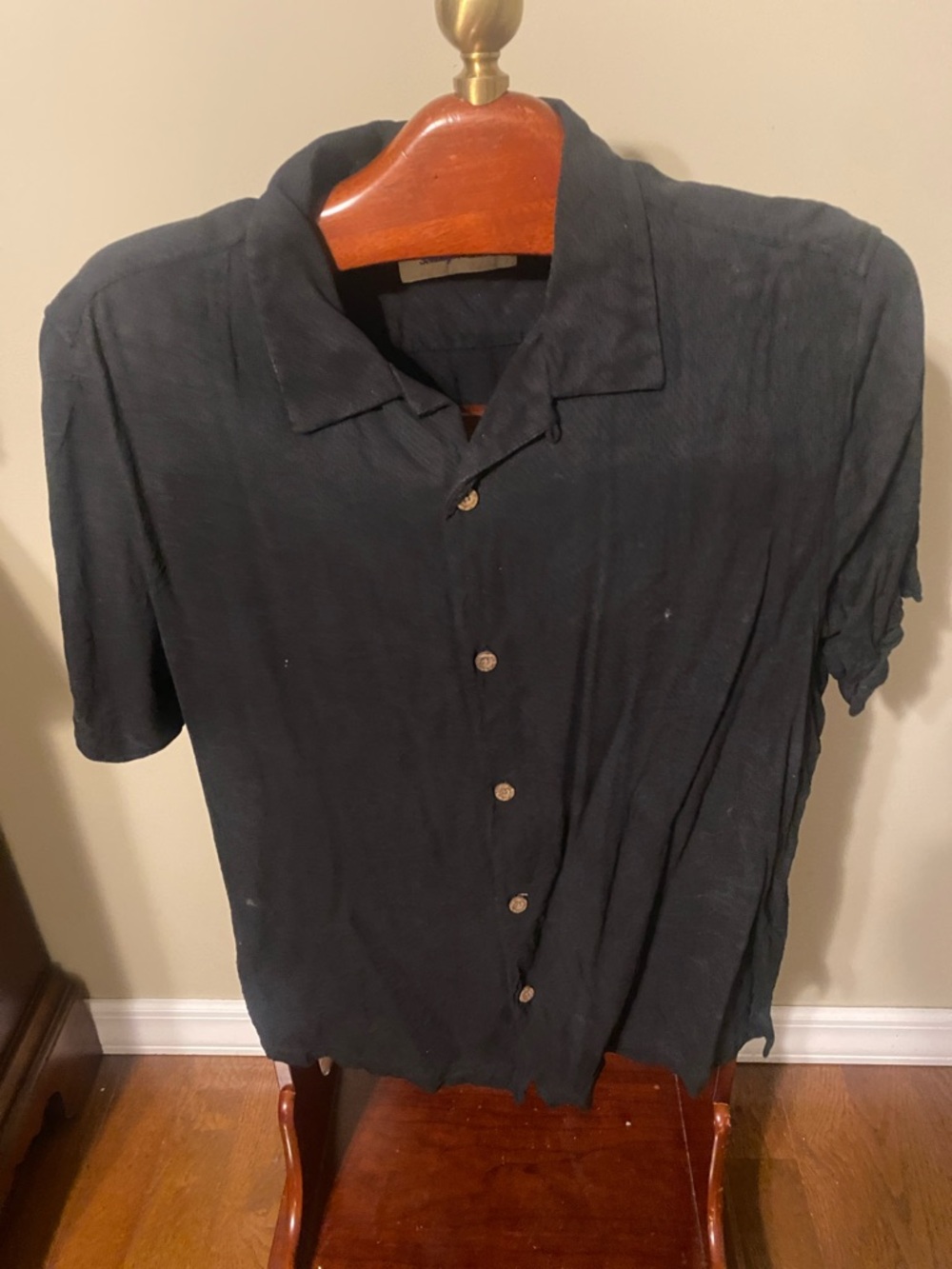 Tommy Bahama Black Short Sleeve Linen-Blend Button-Down Shirt